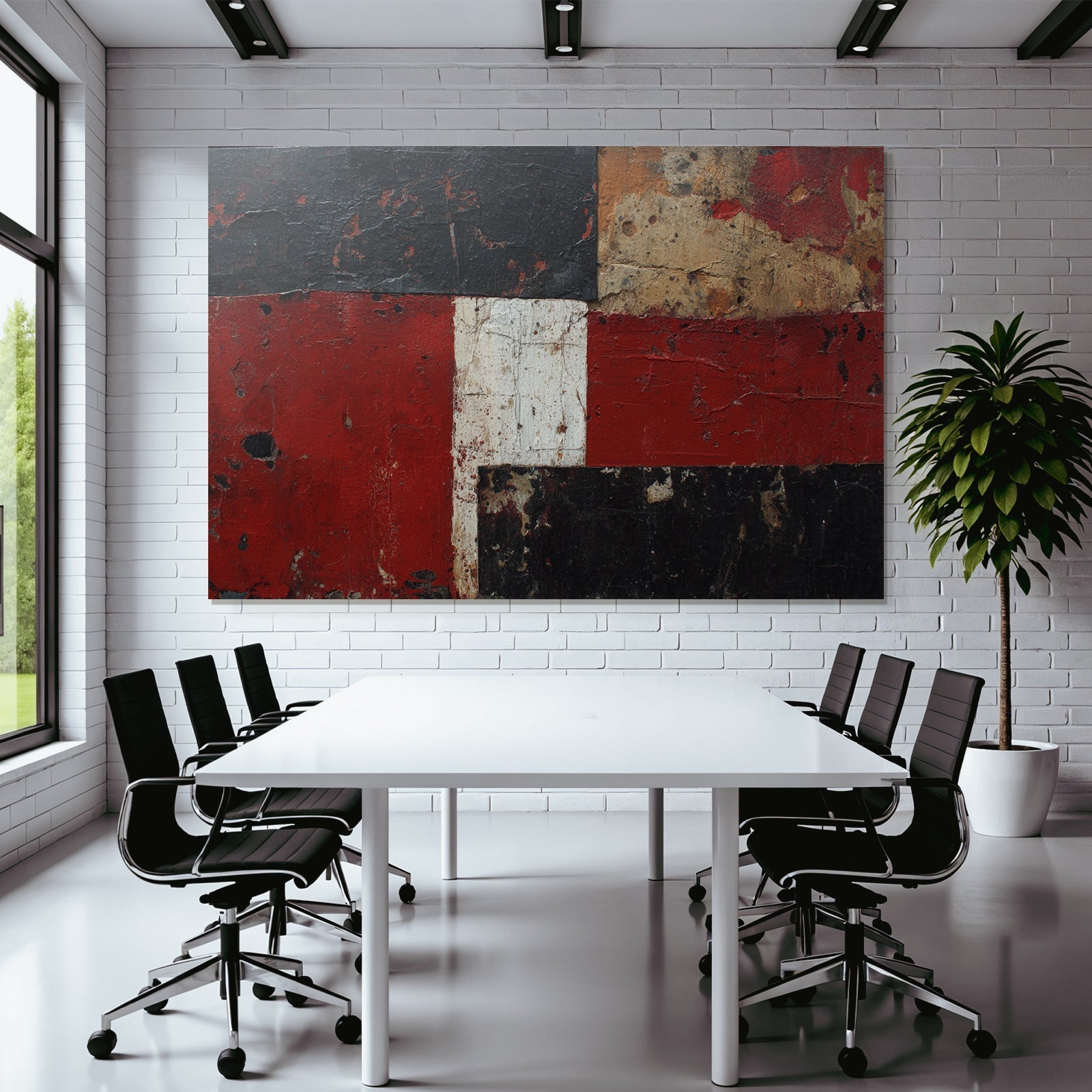 Abstracte Farbkomposition Mischtechnik Rot Schwarz Weiss Beige Braun