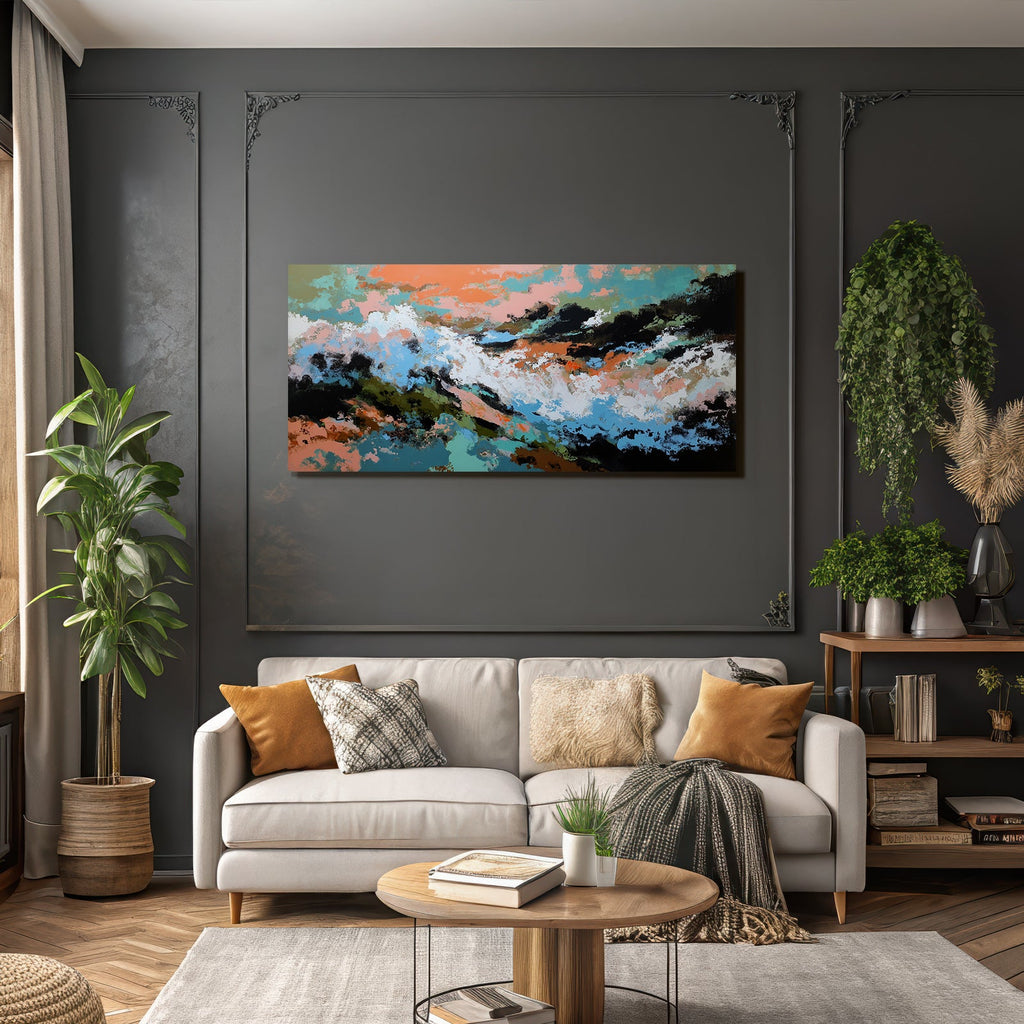 Abstracte Malerei Dynamische Komposition Bold Farben Blau Orange Weiss Erdtöne
