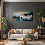 Abstracte Malerei Dynamische Komposition Bold Farben Blau Orange Weiss Erdtöne