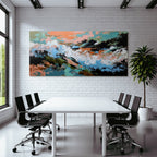 Abstracte Malerei Dynamische Komposition Bold Farben Blau Orange Weiss Erdtöne