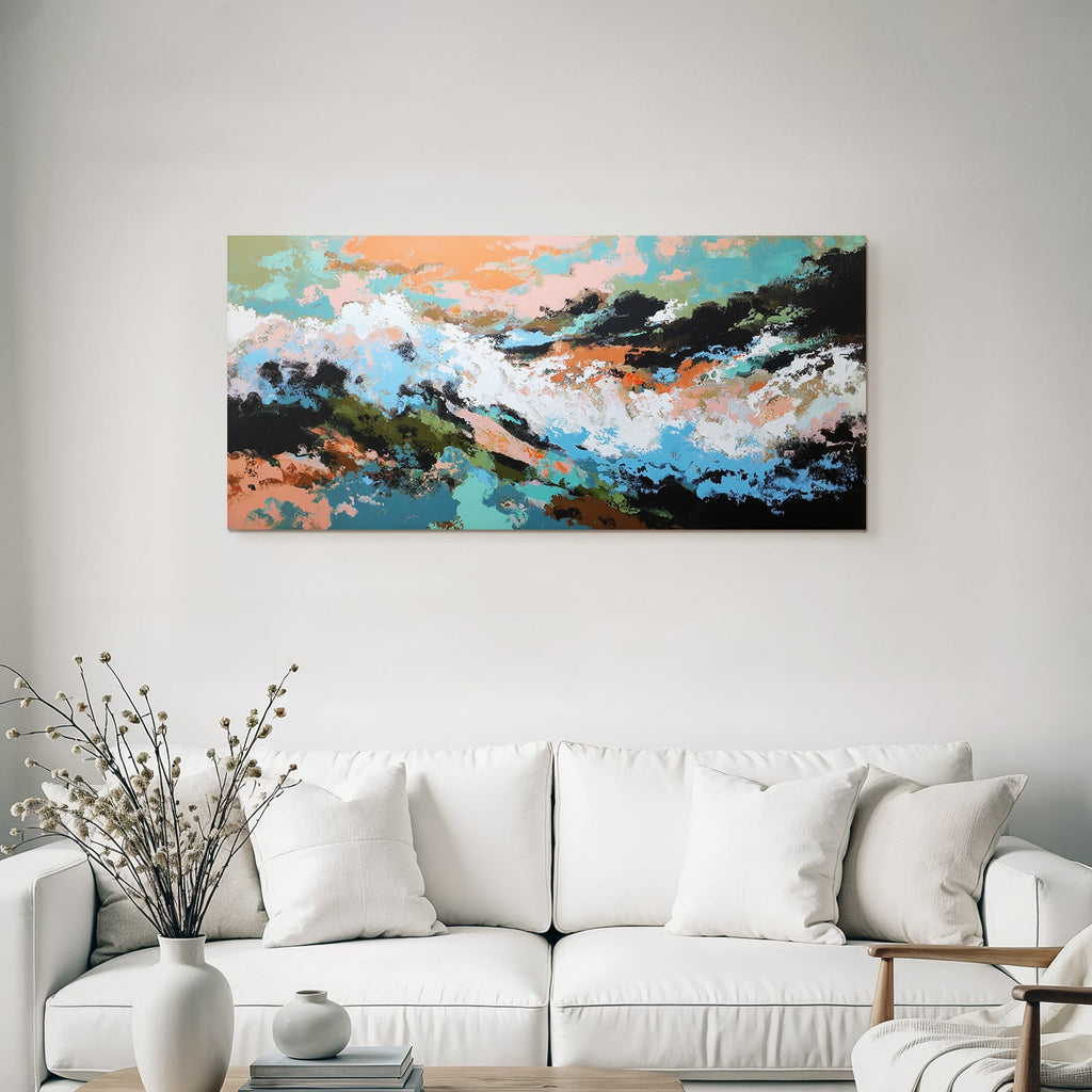 Abstracte Malerei Dynamische Komposition Bold Farben Blau Orange Weiss Erdtöne