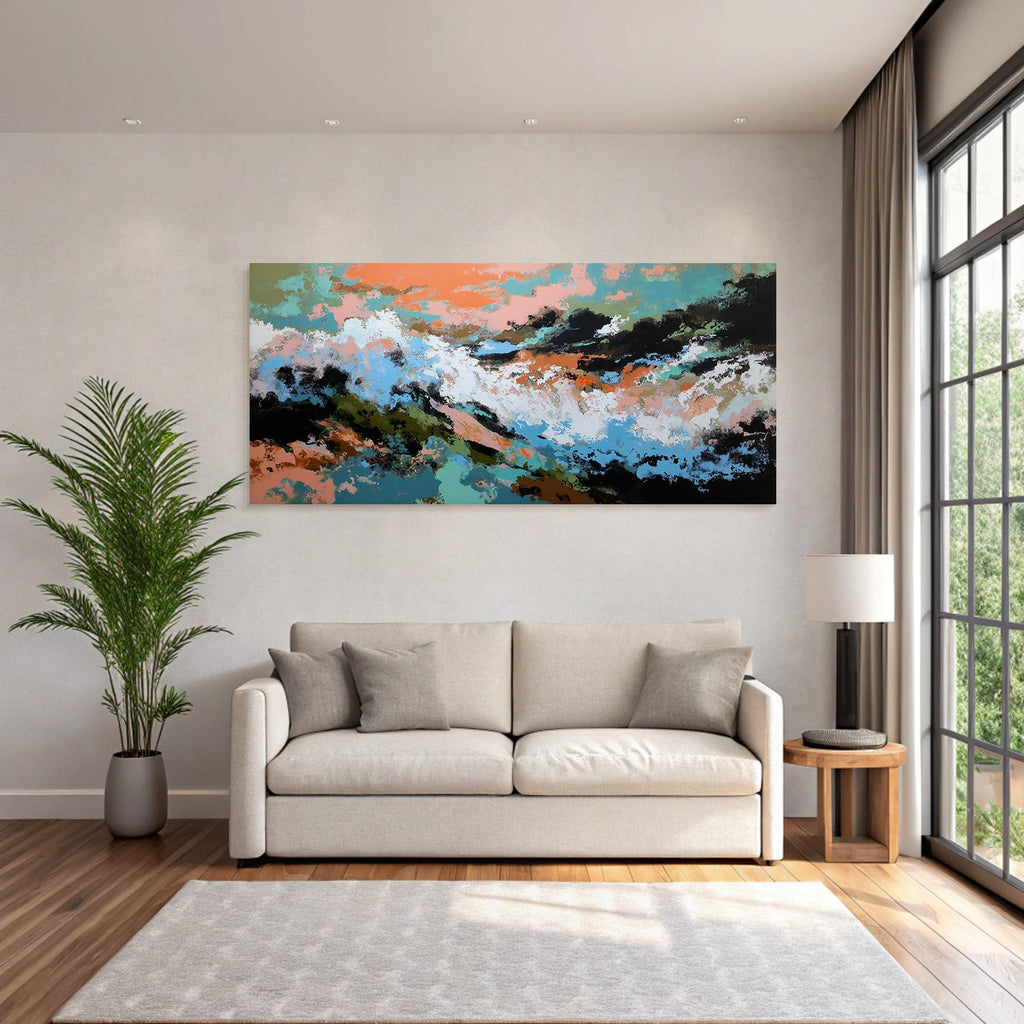Abstracte Malerei Dynamische Komposition Bold Farben Blau Orange Weiss Erdtöne