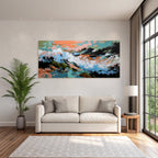Abstracte Malerei Dynamische Komposition Bold Farben Blau Orange Weiss Erdtöne