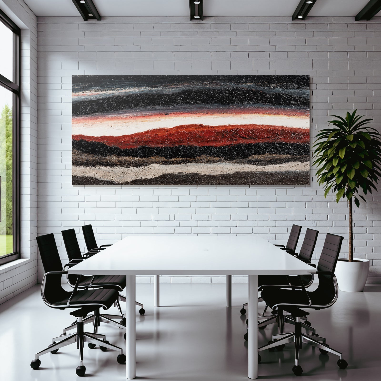 Abstracte Malerei Horizontale Farbbänder Landschaft Sonnenuntergang