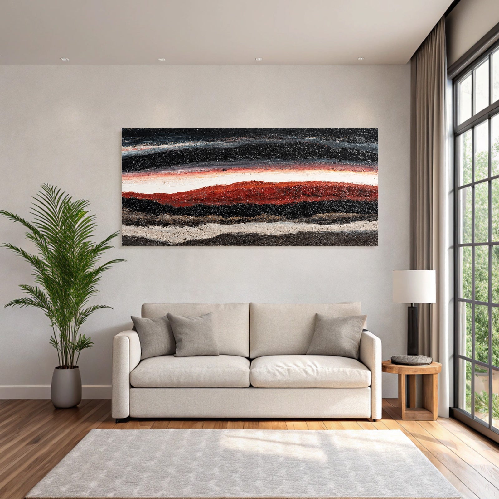 Abstracte Malerei Horizontale Farbbänder Landschaft Sonnenuntergang