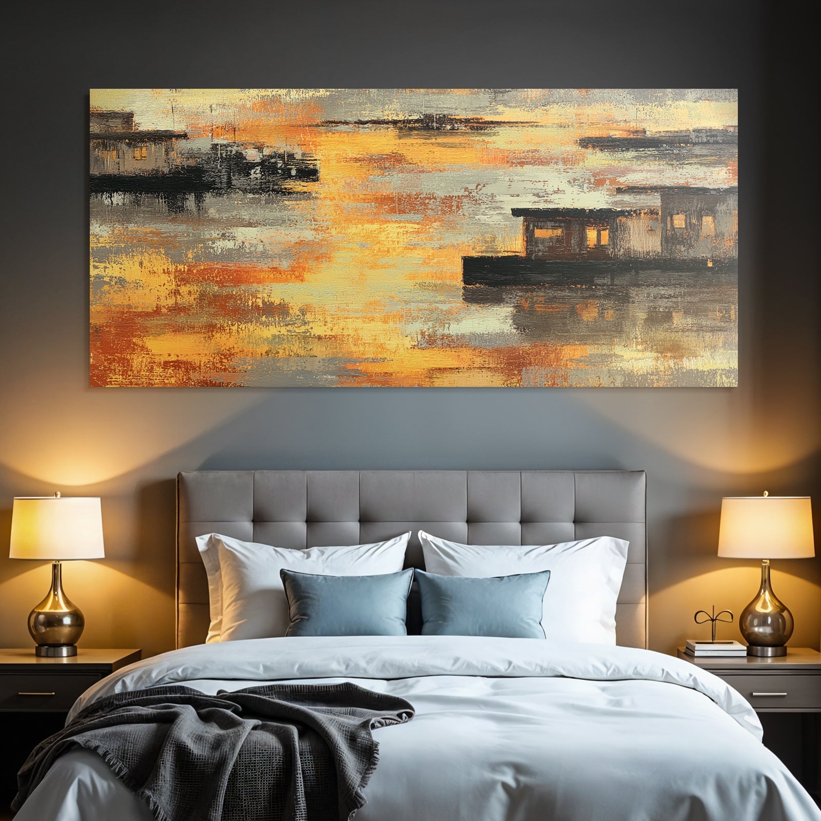 Abstrakte Landschaft Mit Wasser Und Strukturen Orange Gelb Grau