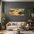 Abstrakte Landschaft Mit Wasser Und Strukturen Orange Gelb Grau