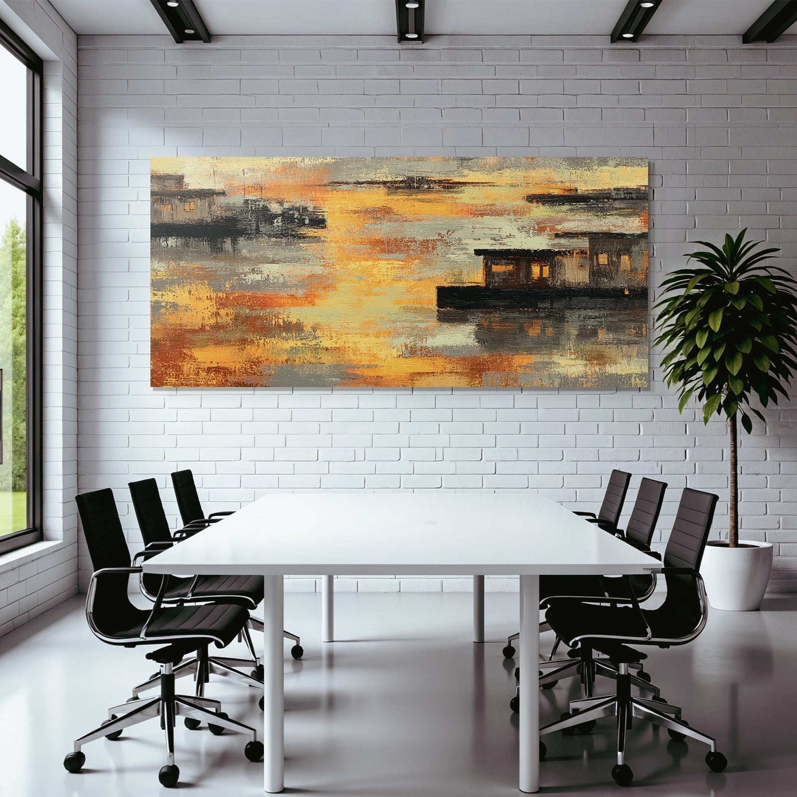 Abstrakte Landschaft Mit Wasser Und Strukturen Orange Gelb Grau