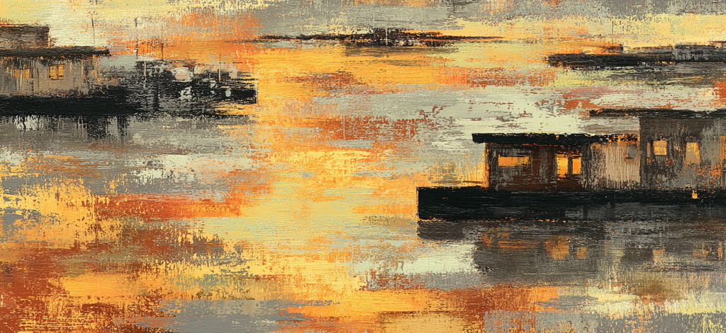 Abstrakte Landschaft Mit Wasser Und Strukturen Orange Gelb Grau | Bronze Anthrazit Terrakotta | Farbenwelten
