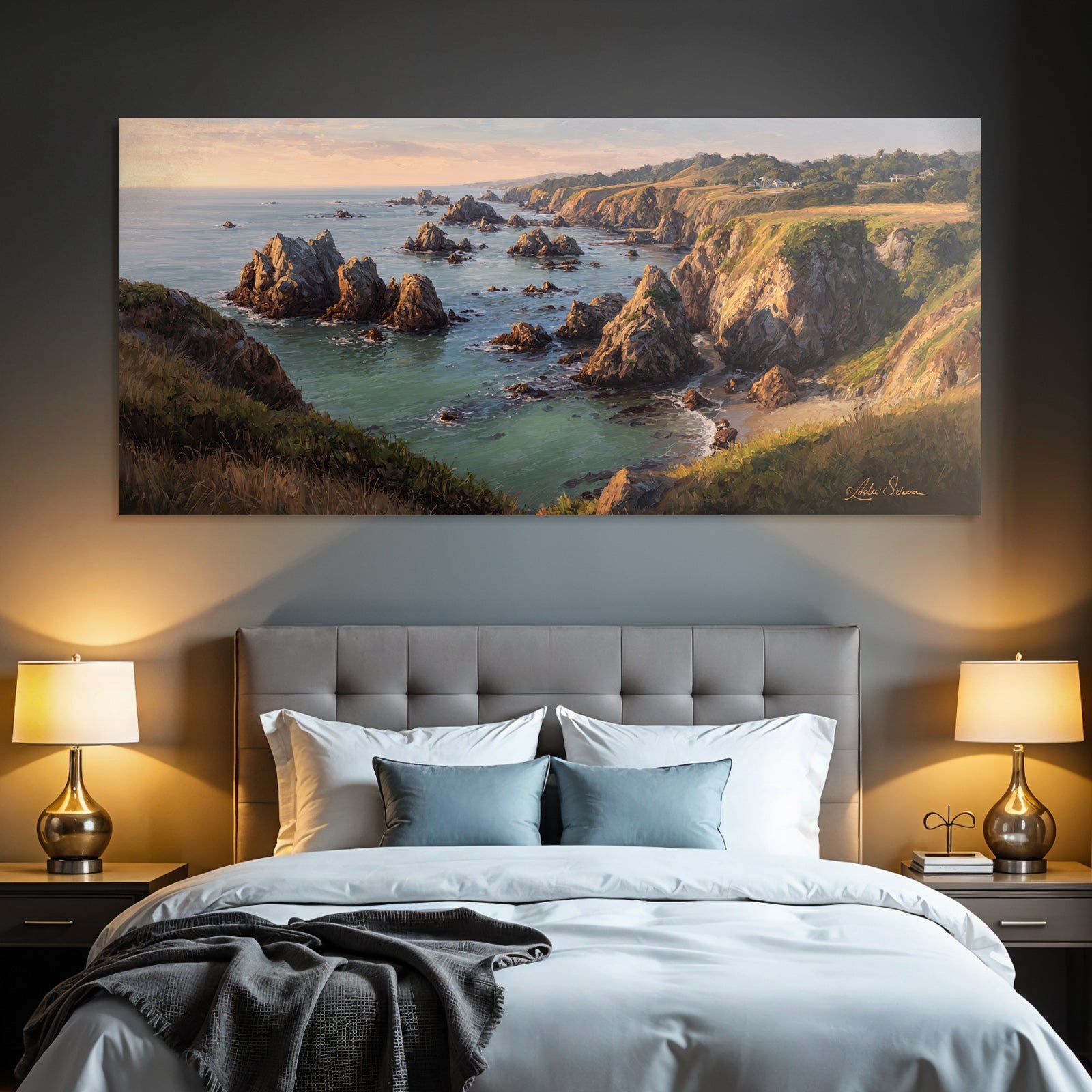 Coastal Landscape Painting Sunset Scenario