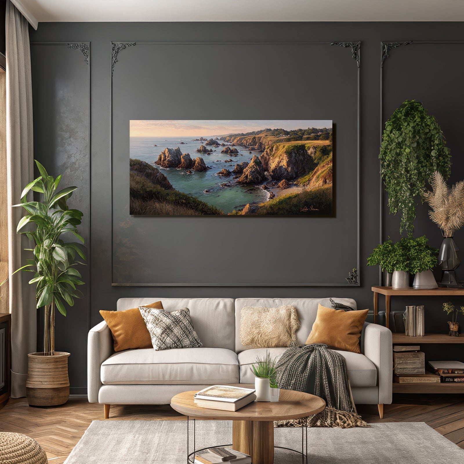 Coastal Landscape Painting Sunset Scenario