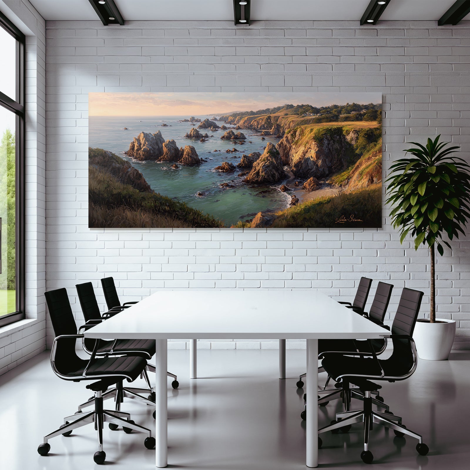 Coastal Landscape Painting Sunset Scenario