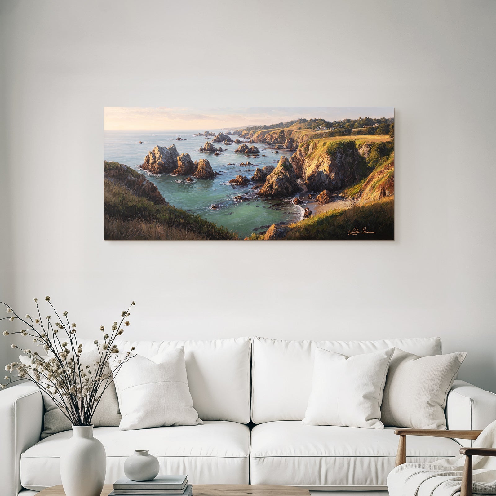 Coastal Landscape Painting Sunset Scenario