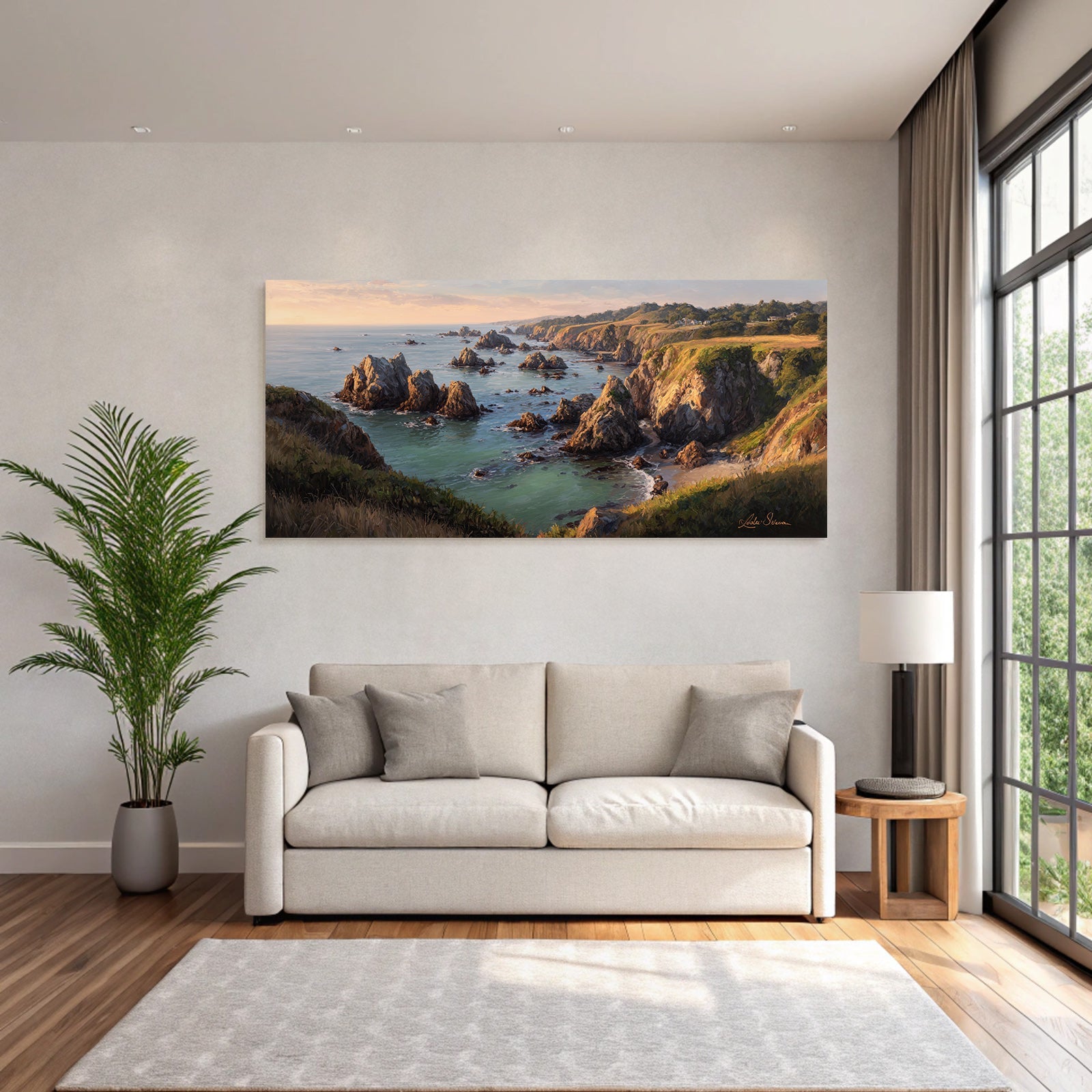 Coastal Landscape Painting Sunset Scenario