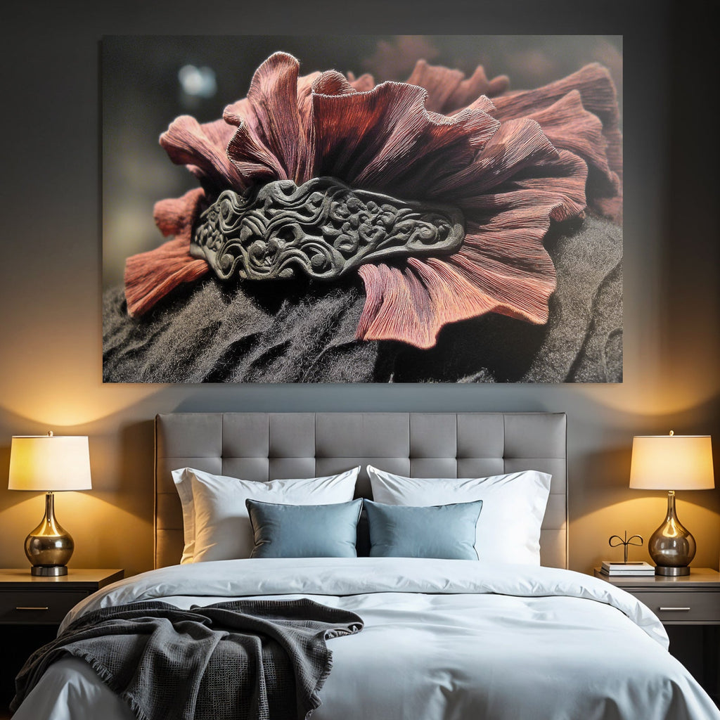 Dekoratives Accessoire Mit Rotem Blumen Element Und Schwarz Orientiertem Band
