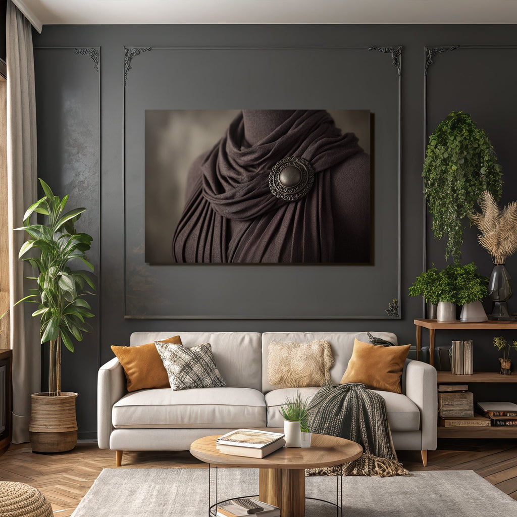 Elegante Stoff Mit Dekorativem Brosche Braun