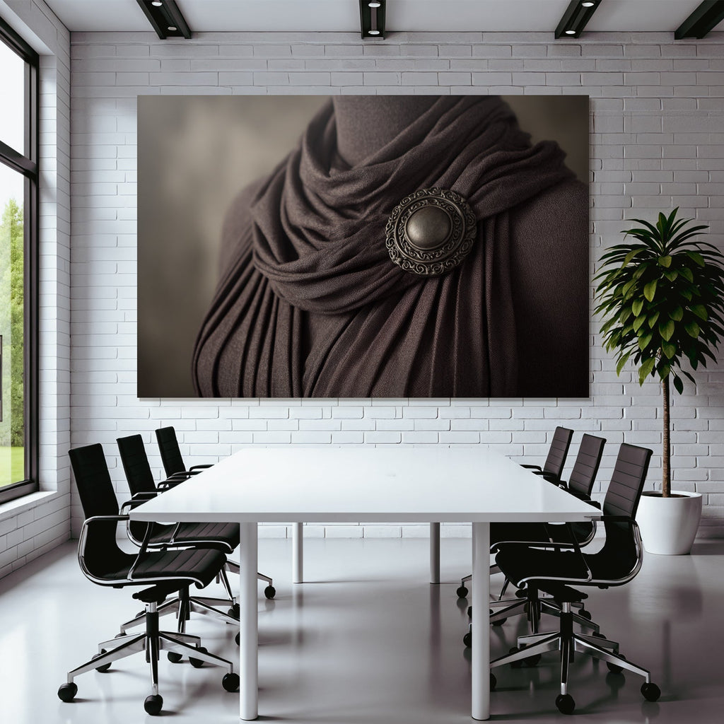 Elegante Stoff Mit Dekorativem Brosche Braun