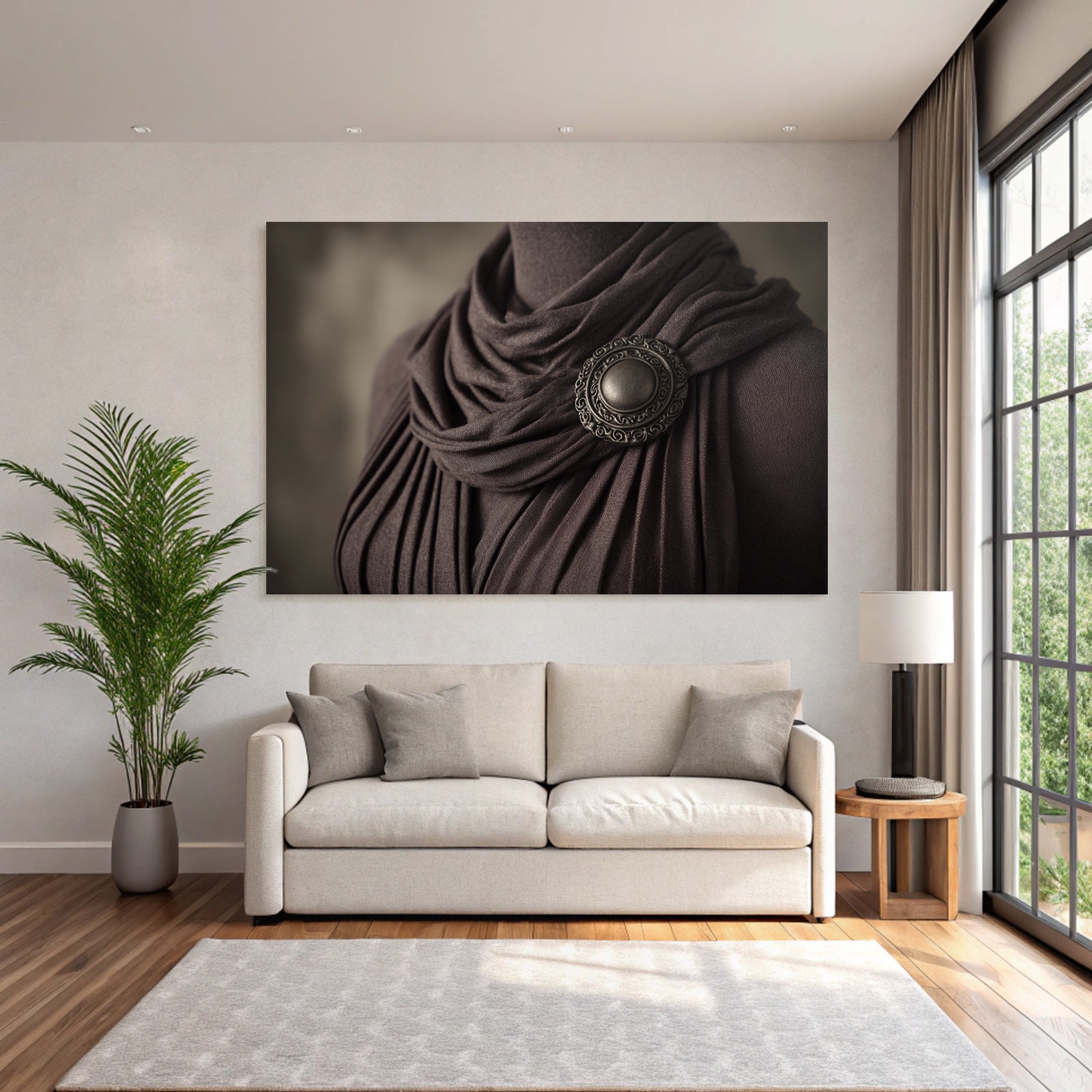 Elegante Stoff Mit Dekorativem Brosche Braun
