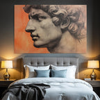 Klassische Skulptur Mann Profil Künstlerisches Rendering Orange Hintergrund