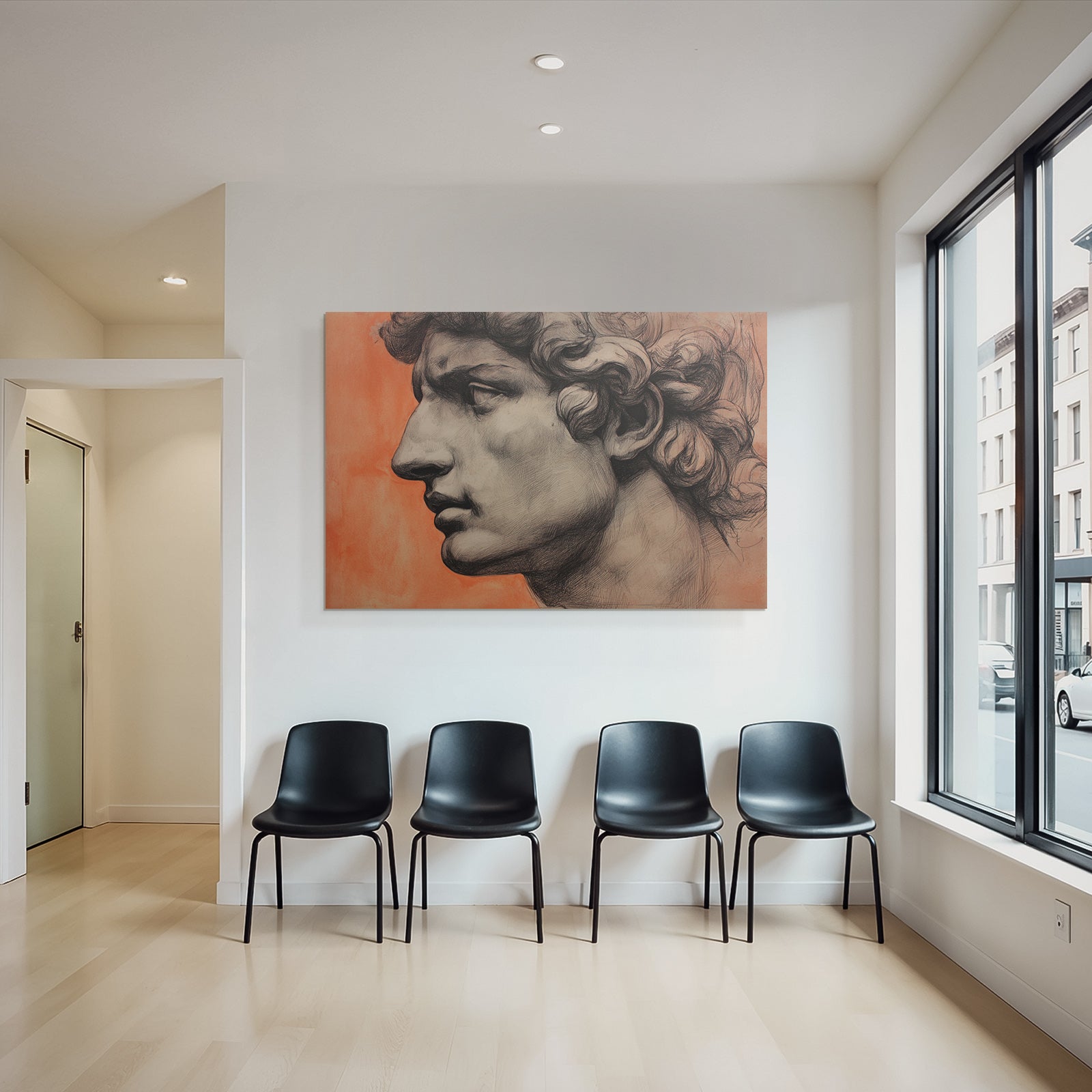 Klassische Skulptur Mann Profil Künstlerisches Rendering Orange Hintergrund