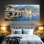 Küsten Dorf Mit Brücke Und Bunter Architektur Impressionistische Malerei