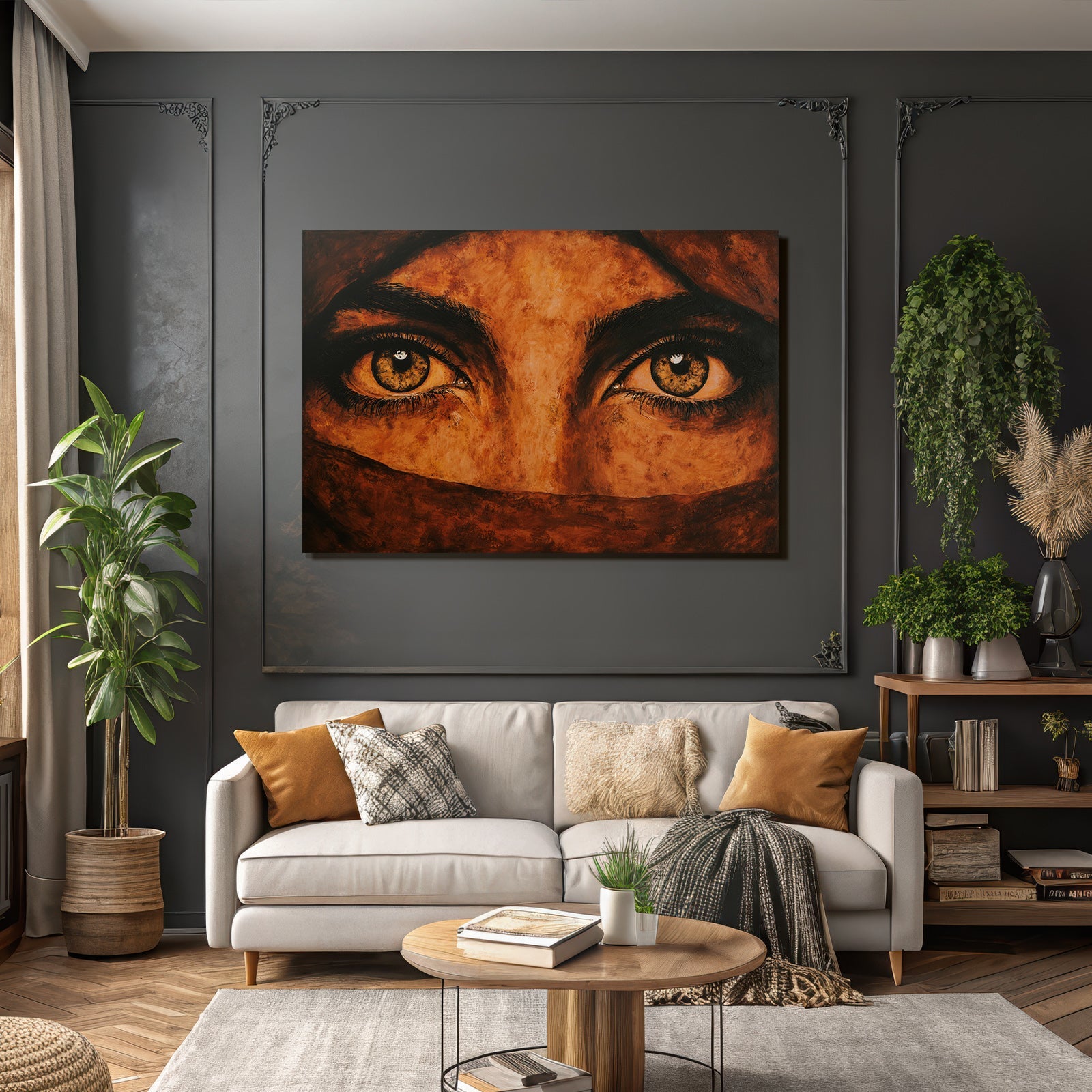 Naheaufnahme Von Augen Unter Einem Tuch Orange Braun Farben Palette