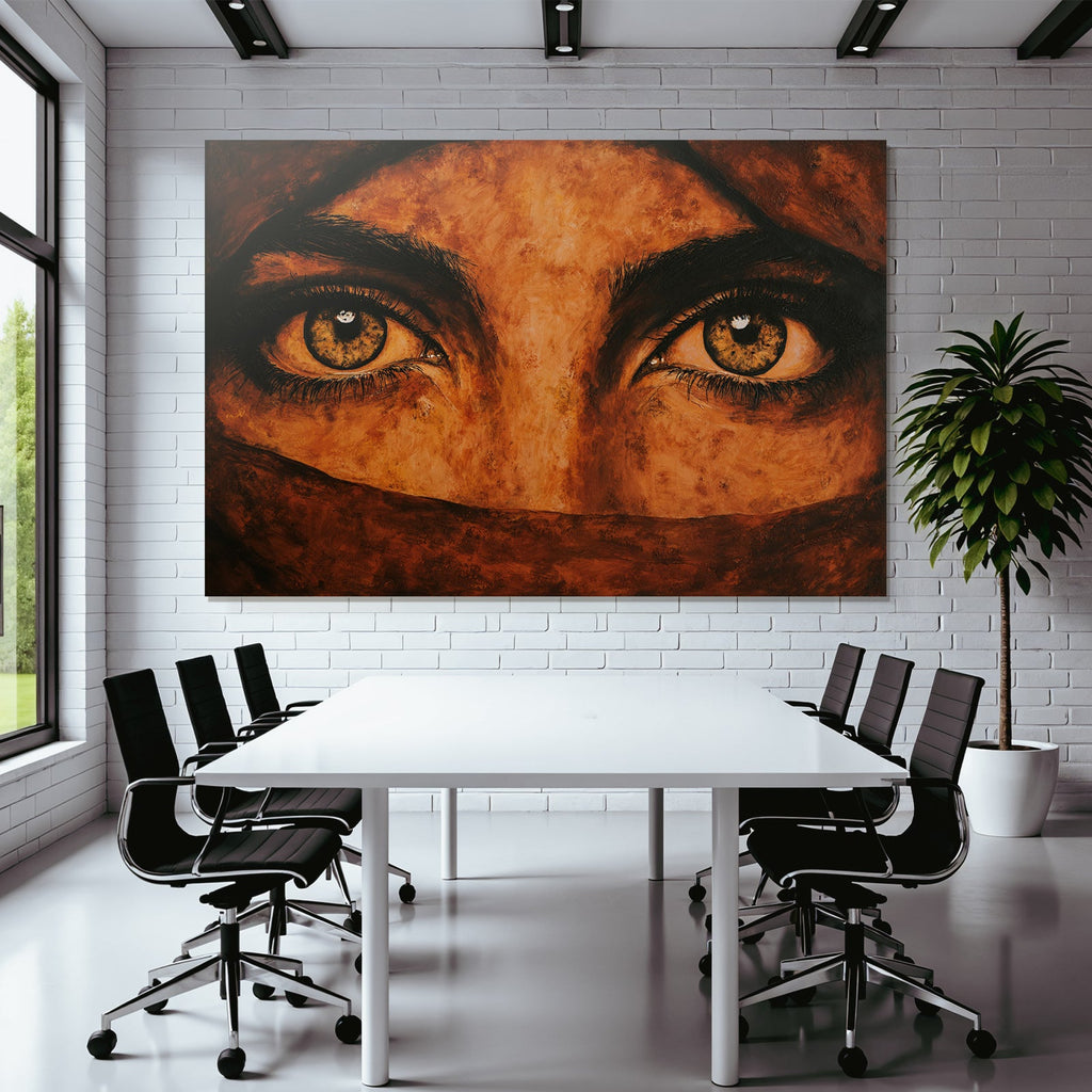 Naheaufnahme Von Augen Unter Einem Tuch Orange Braun Farben Palette