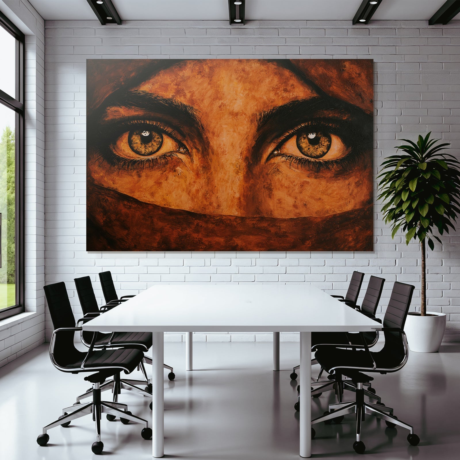 Naheaufnahme Von Augen Unter Einem Tuch Orange Braun Farben Palette