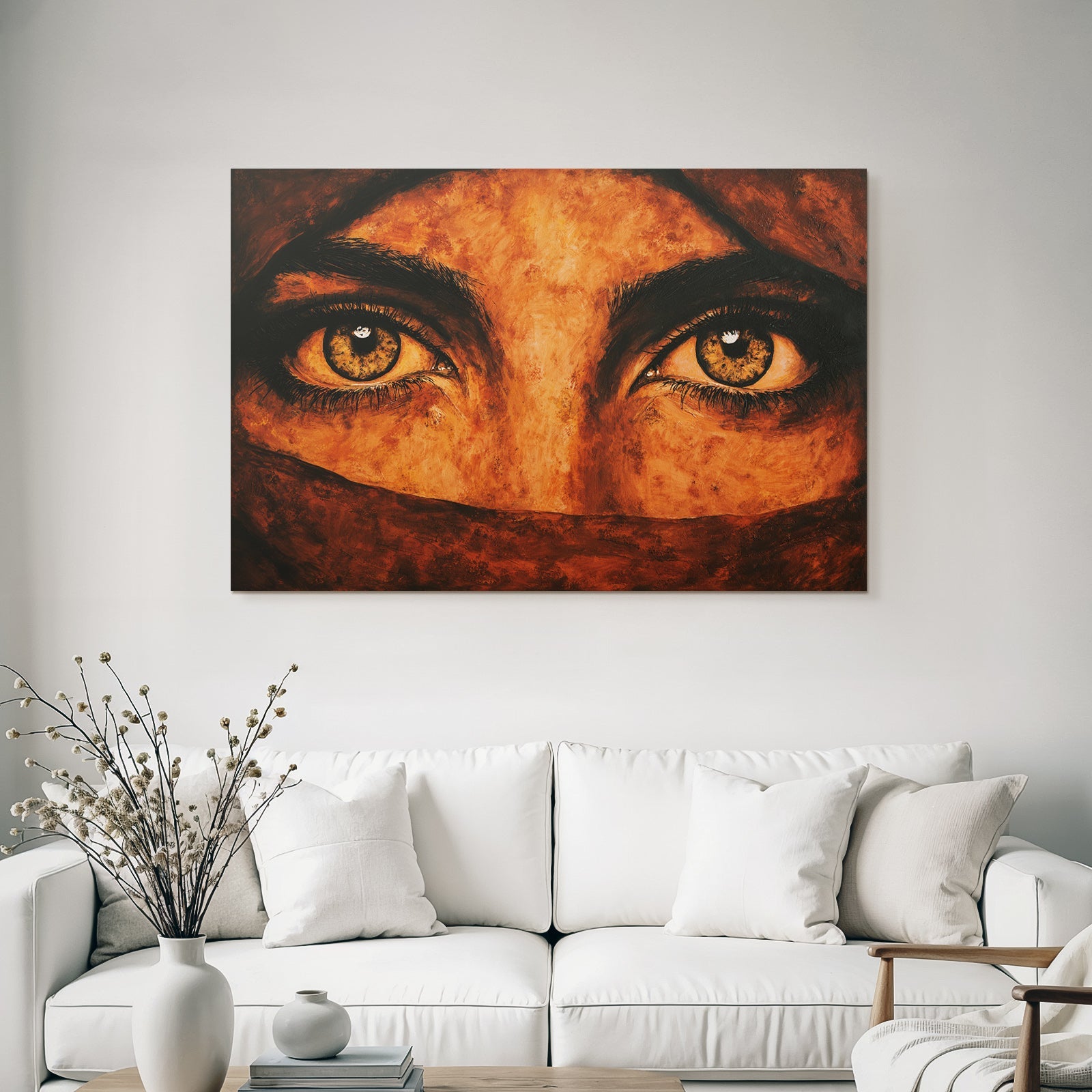 Naheaufnahme Von Augen Unter Einem Tuch Orange Braun Farben Palette