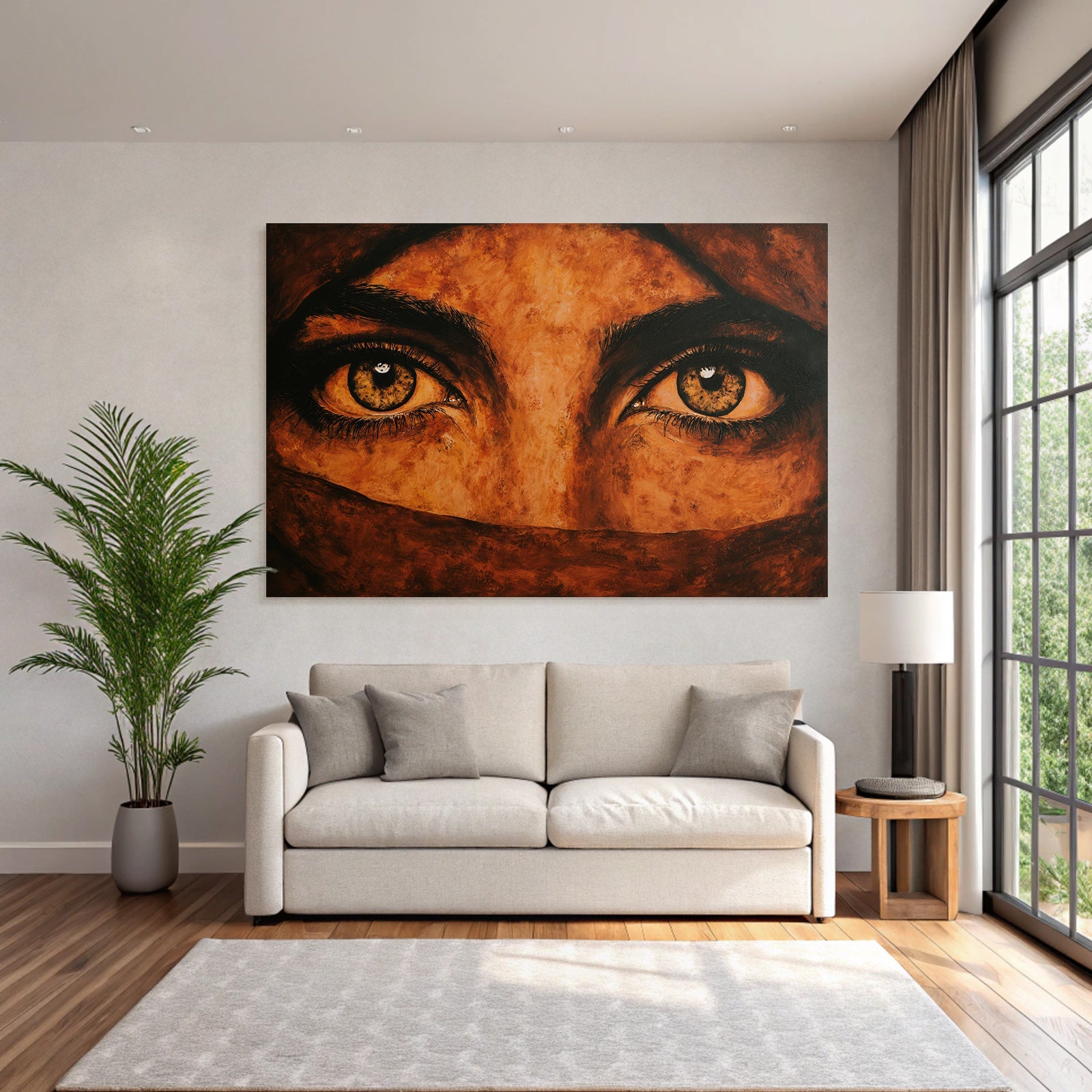 Naheaufnahme Von Augen Unter Einem Tuch Orange Braun Farben Palette