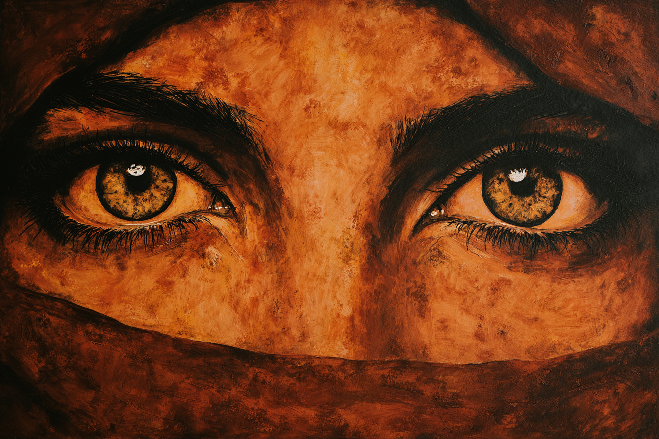 Naheaufnahme Von Augen Unter Einem Tuch Orange Braun Farben Palette | Bronze Anthrazit Terrakotta | Farbenwelten
