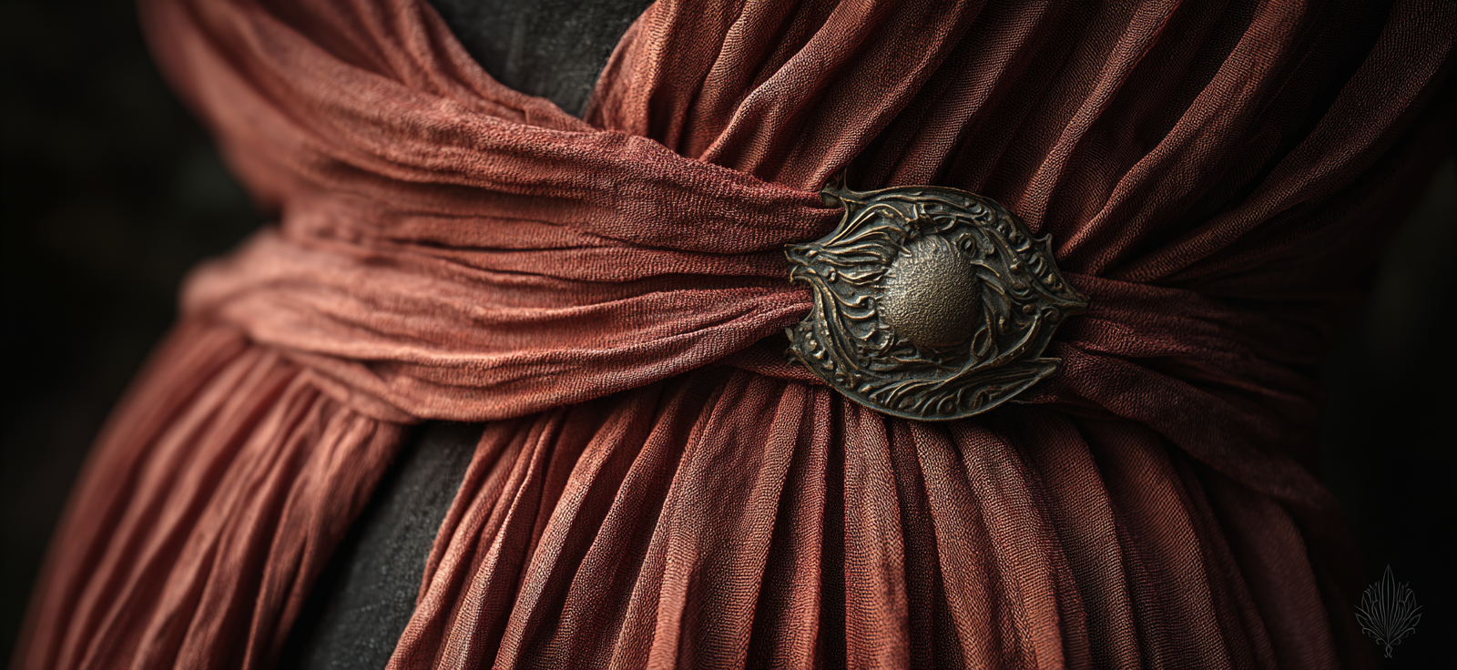 Ornamentaler Gurt Schleife Stoff Detail Rote Braune Farbe | Bronze Anthrazit Terrakotta | Farbenwelten