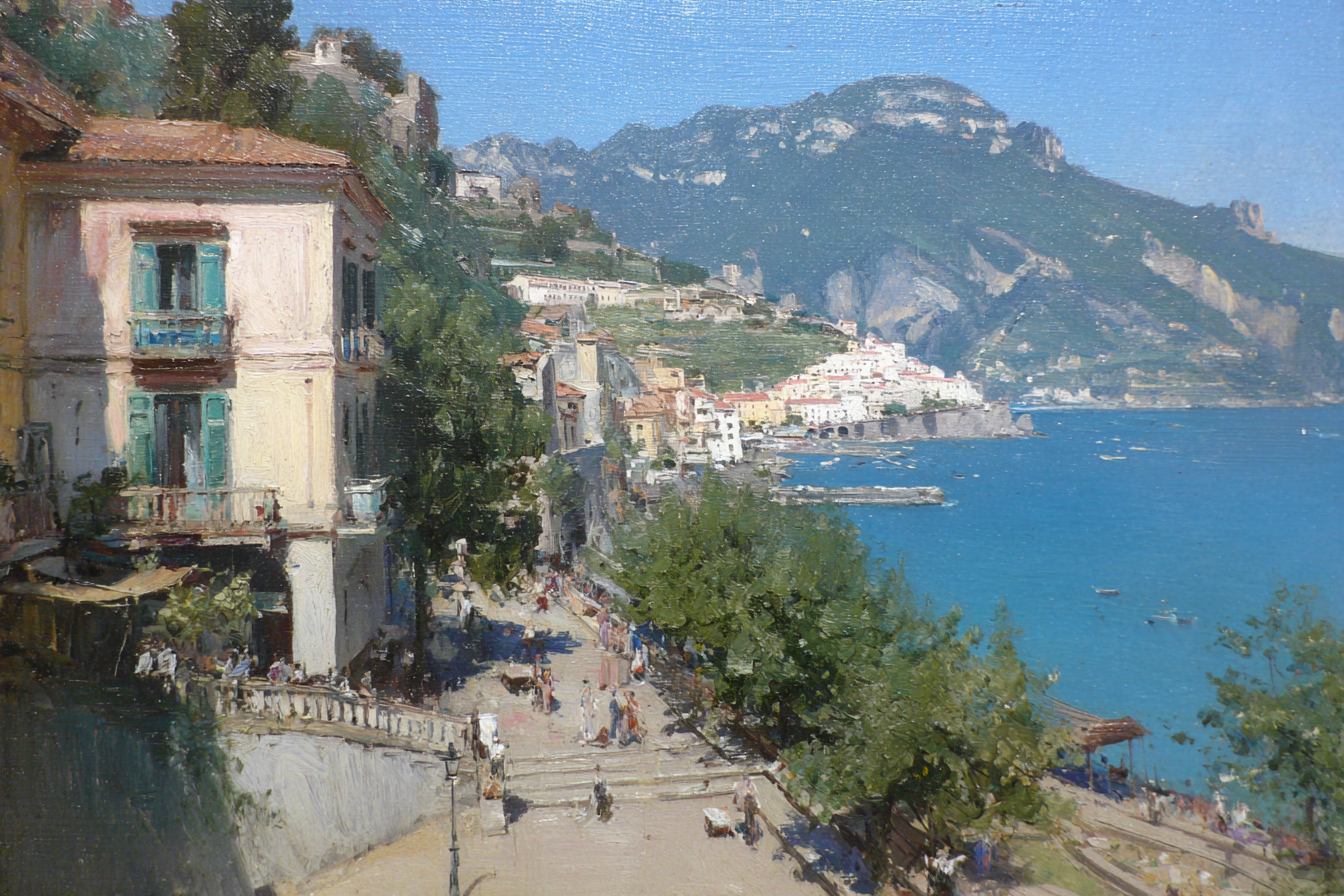 Scenic Coastal Landscape Seaside Town Boats Mountains Mediterranean Tag | Bronze Anthrazit Terrakotta | Farbenwelten
