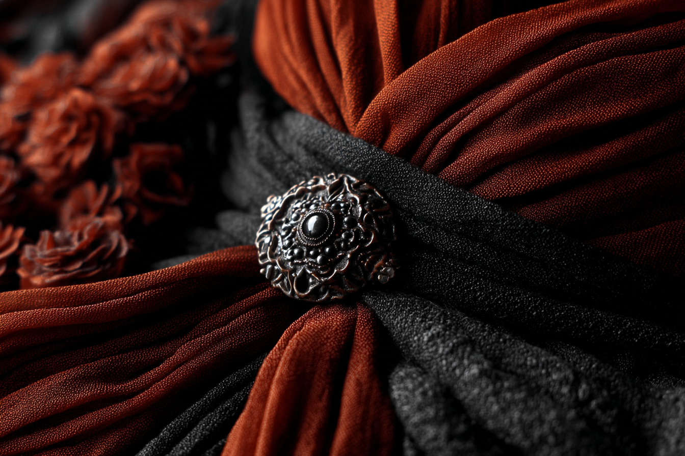 Stoffarrangement Pleated Rot Schwarz Dekoratives Stück Mit Edelstein | Bronze Anthrazit Terrakotta | Farbenwelten