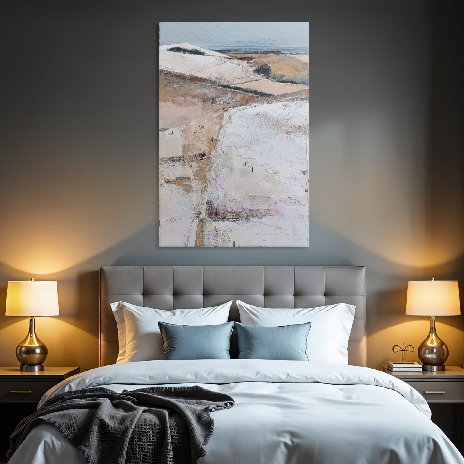 Abstrakte Landschaft Mit Hügel Und Figuren Im Hintergrund Winterszene