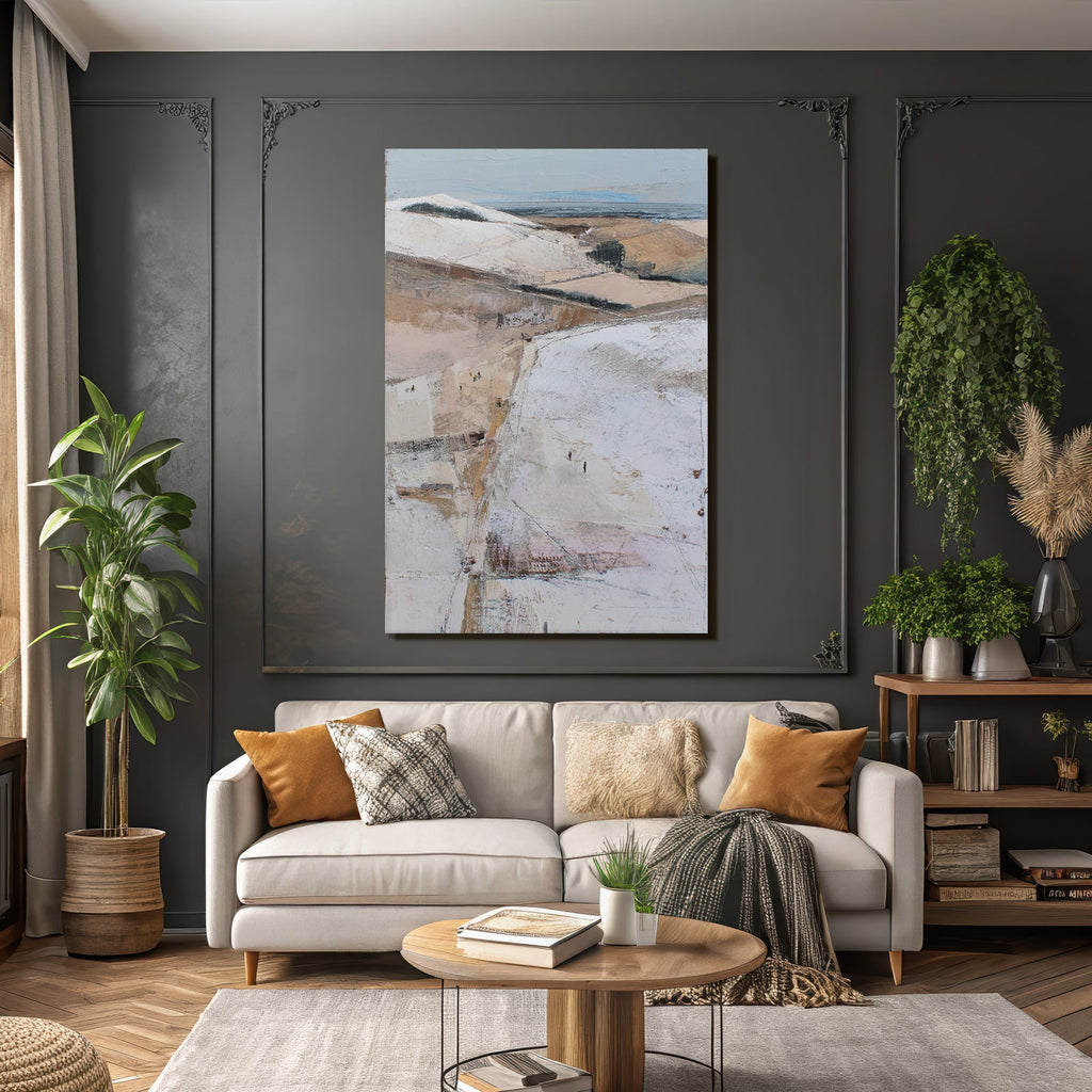 Abstrakte Landschaft Mit Hügel Und Figuren Im Hintergrund Winterszene