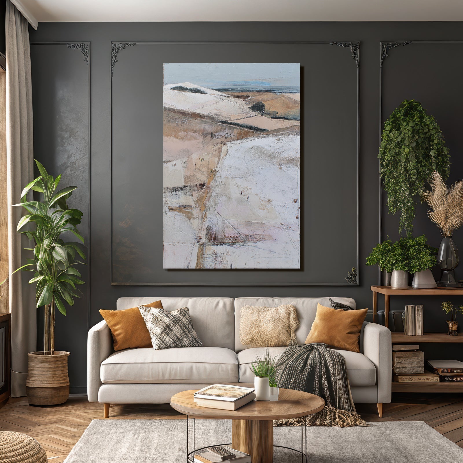 Abstrakte Landschaft Mit Hügel Und Figuren Im Hintergrund Winterszene