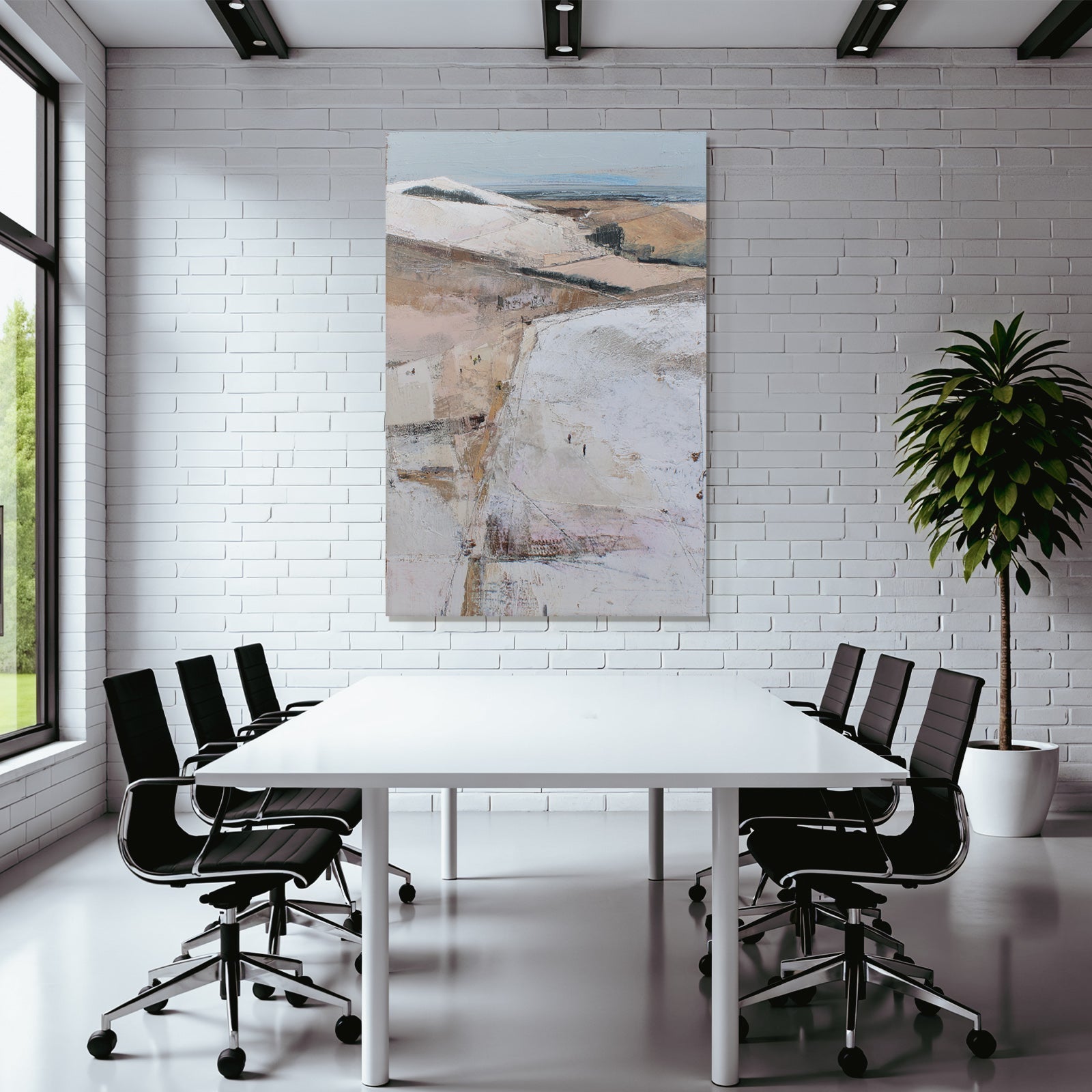 Abstrakte Landschaft Mit Hügel Und Figuren Im Hintergrund Winterszene