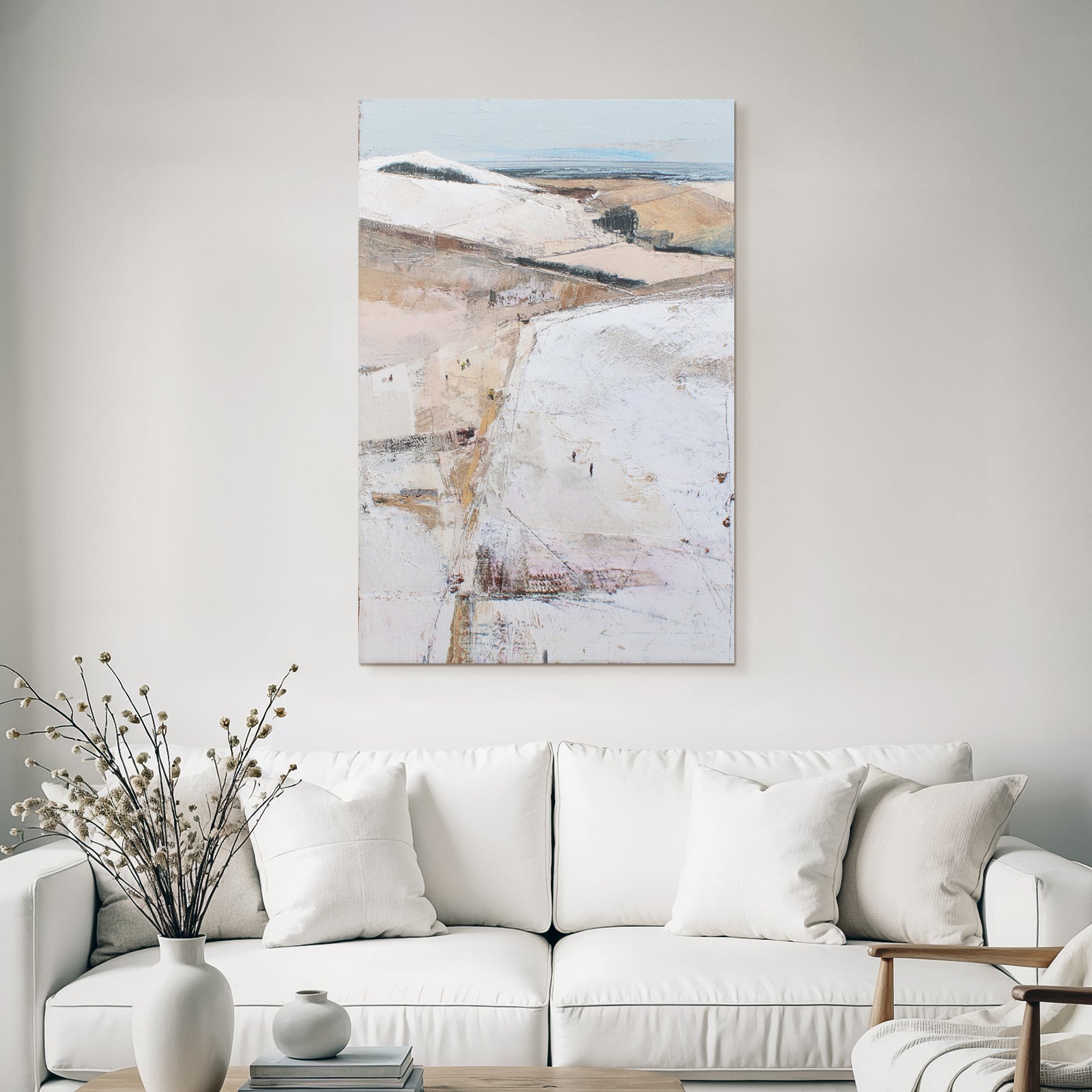 Abstrakte Landschaft Mit Hügel Und Figuren Im Hintergrund Winterszene