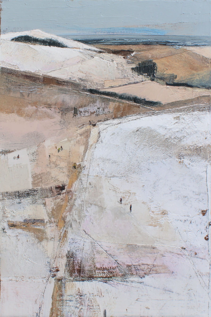 Abstrakte Landschaft Mit Hügel Und Figuren Im Hintergrund Winterszene | Erdtoene und Taupe | Farbenwelten