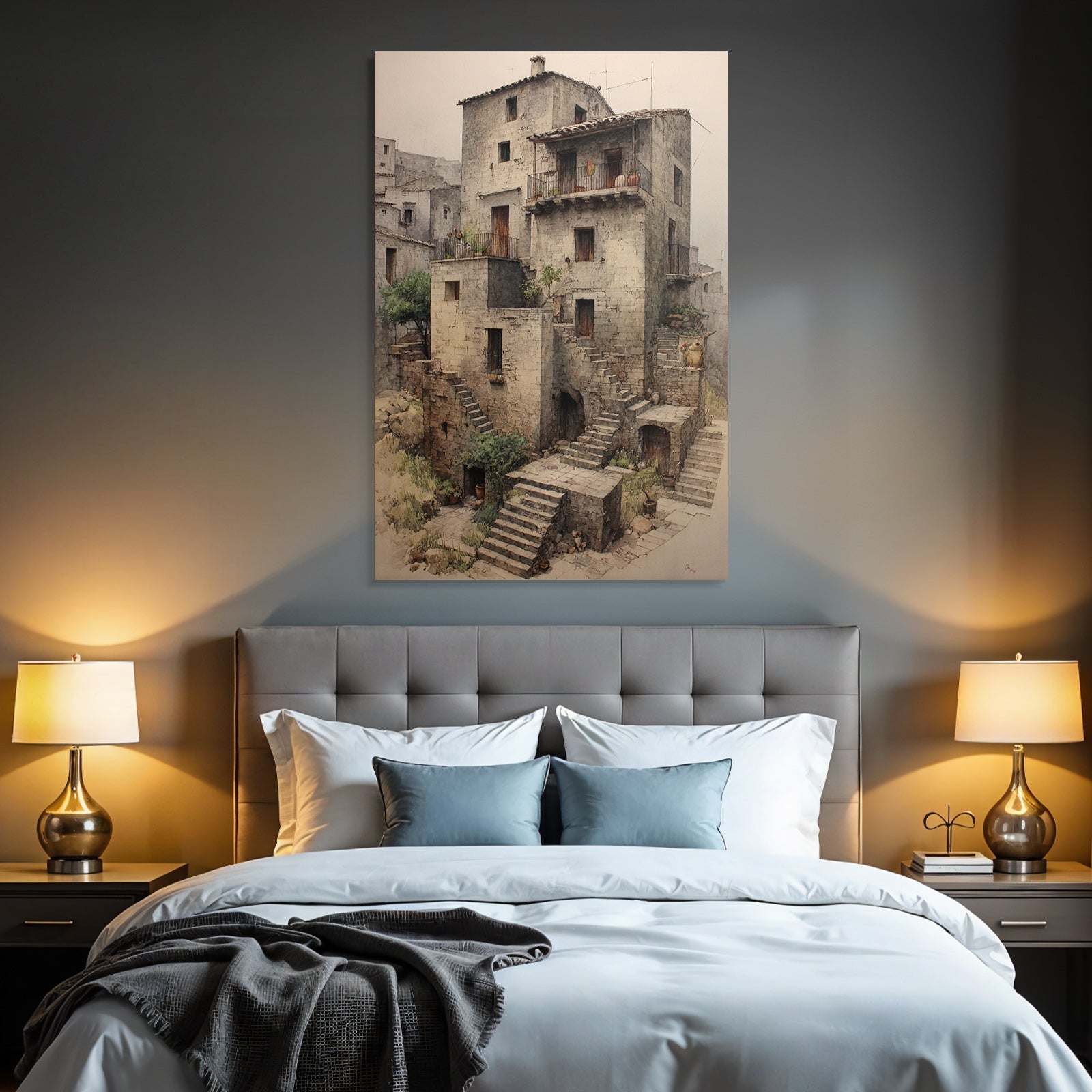 Steinbau Villageszene Mediterran Grün Und Schattig