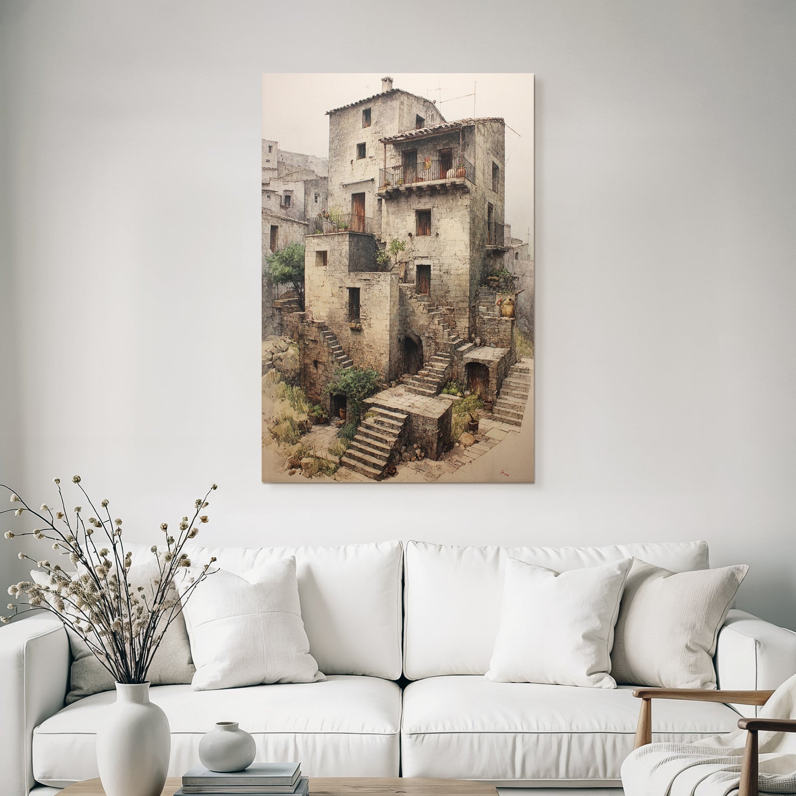 Steinbau Villageszene Mediterran Grün Und Schattig