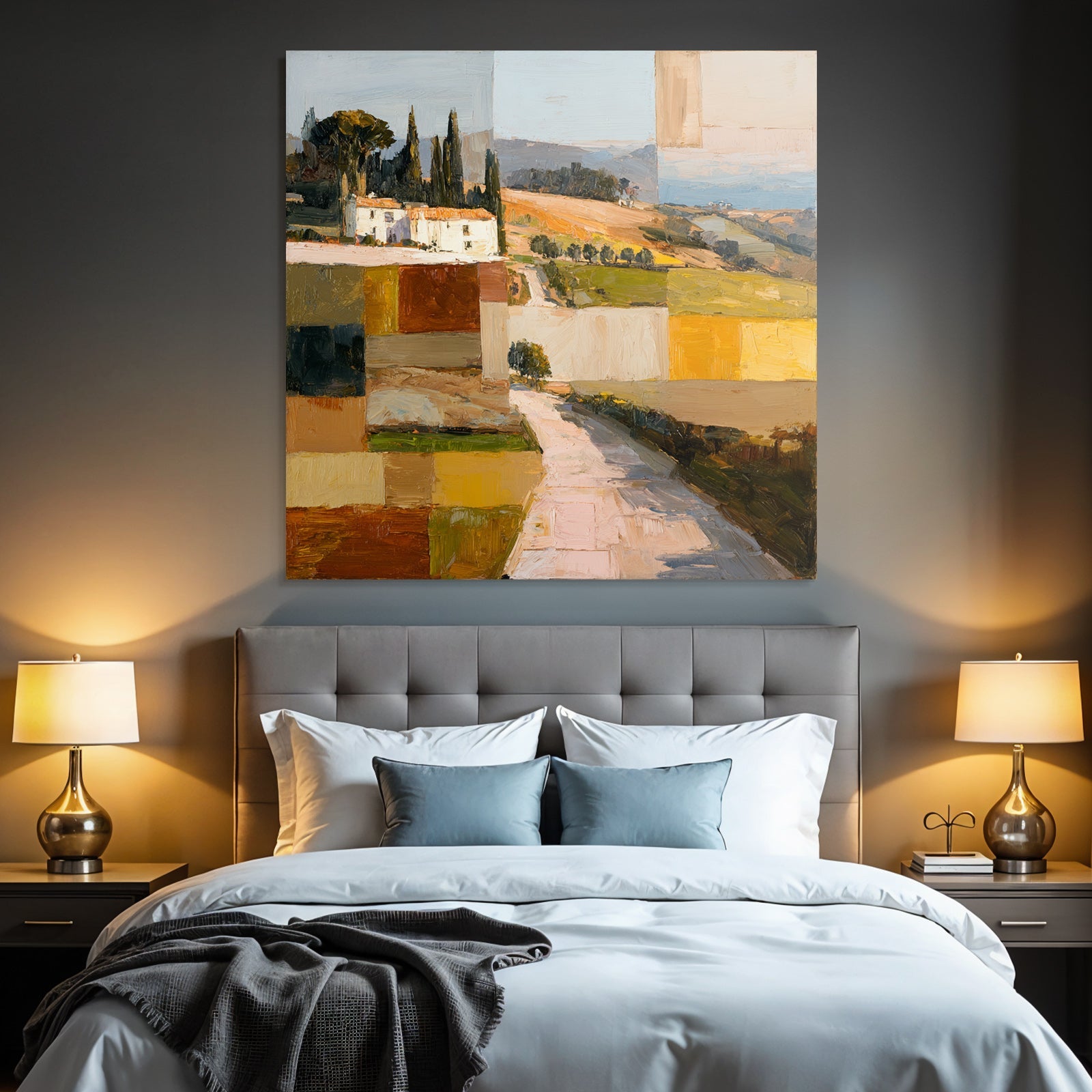 Abstrakte Landschaft Mit Pfad Und Haus