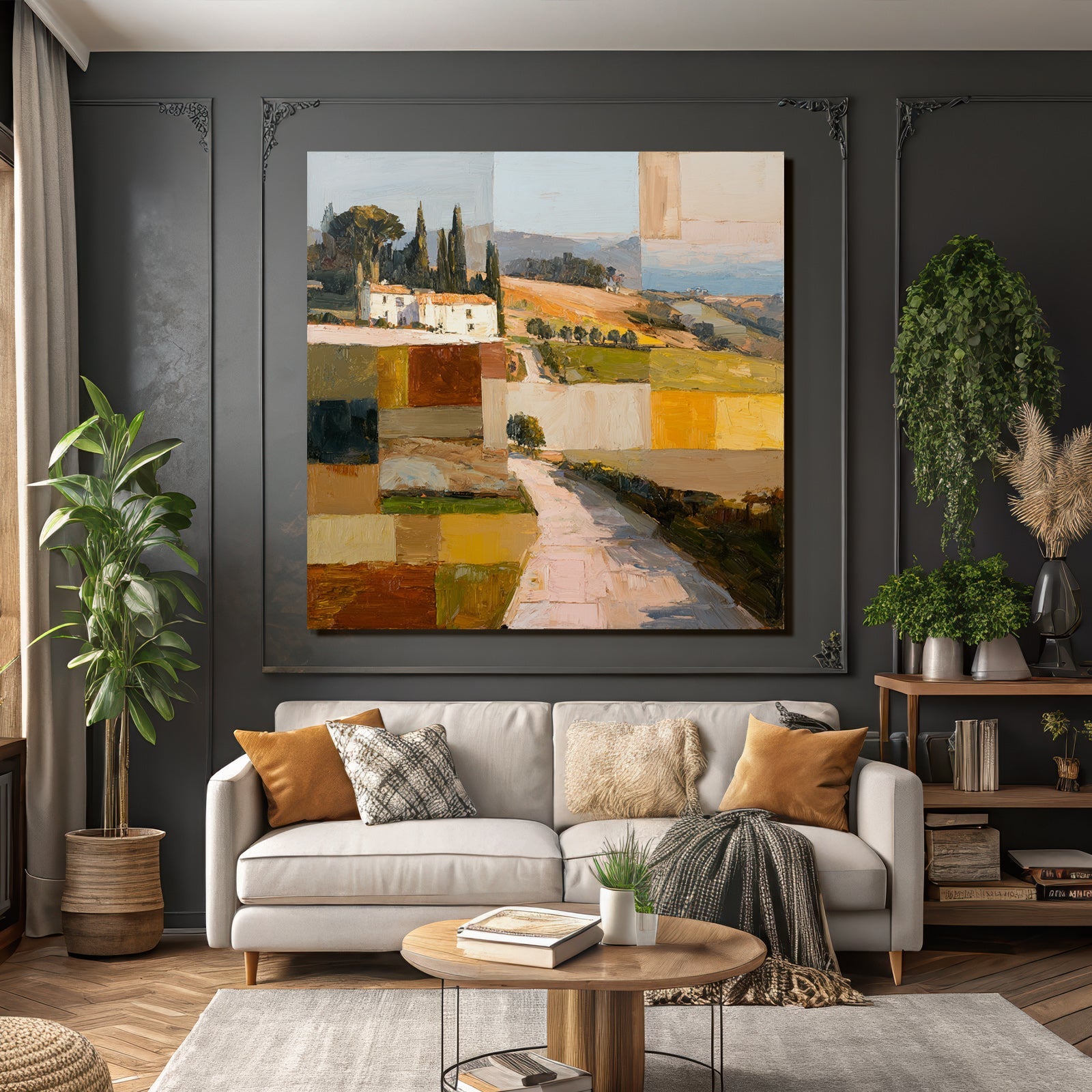 Abstrakte Landschaft Mit Pfad Und Haus