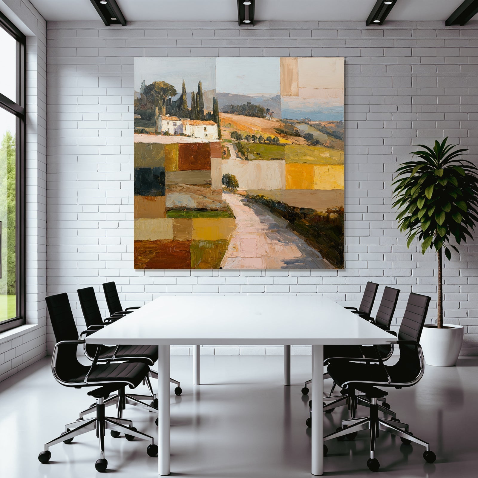 Abstrakte Landschaft Mit Pfad Und Haus