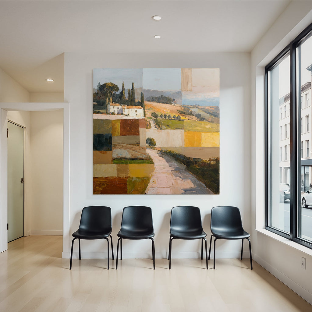 Abstrakte Landschaft Mit Pfad Und Haus