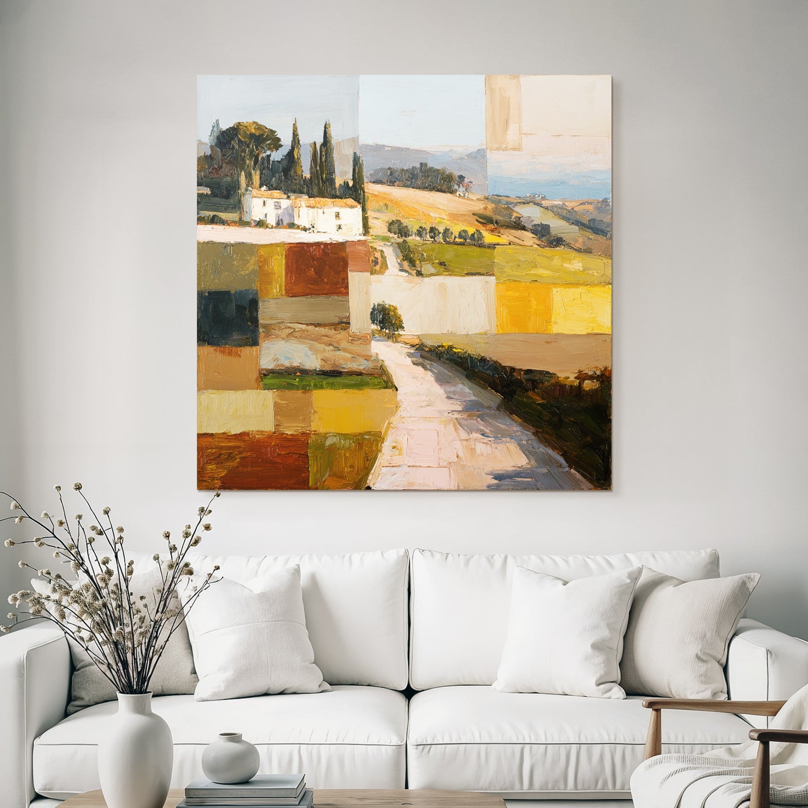 Abstrakte Landschaft Mit Pfad Und Haus
