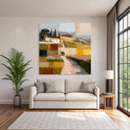 Abstrakte Landschaft Mit Pfad Und Haus