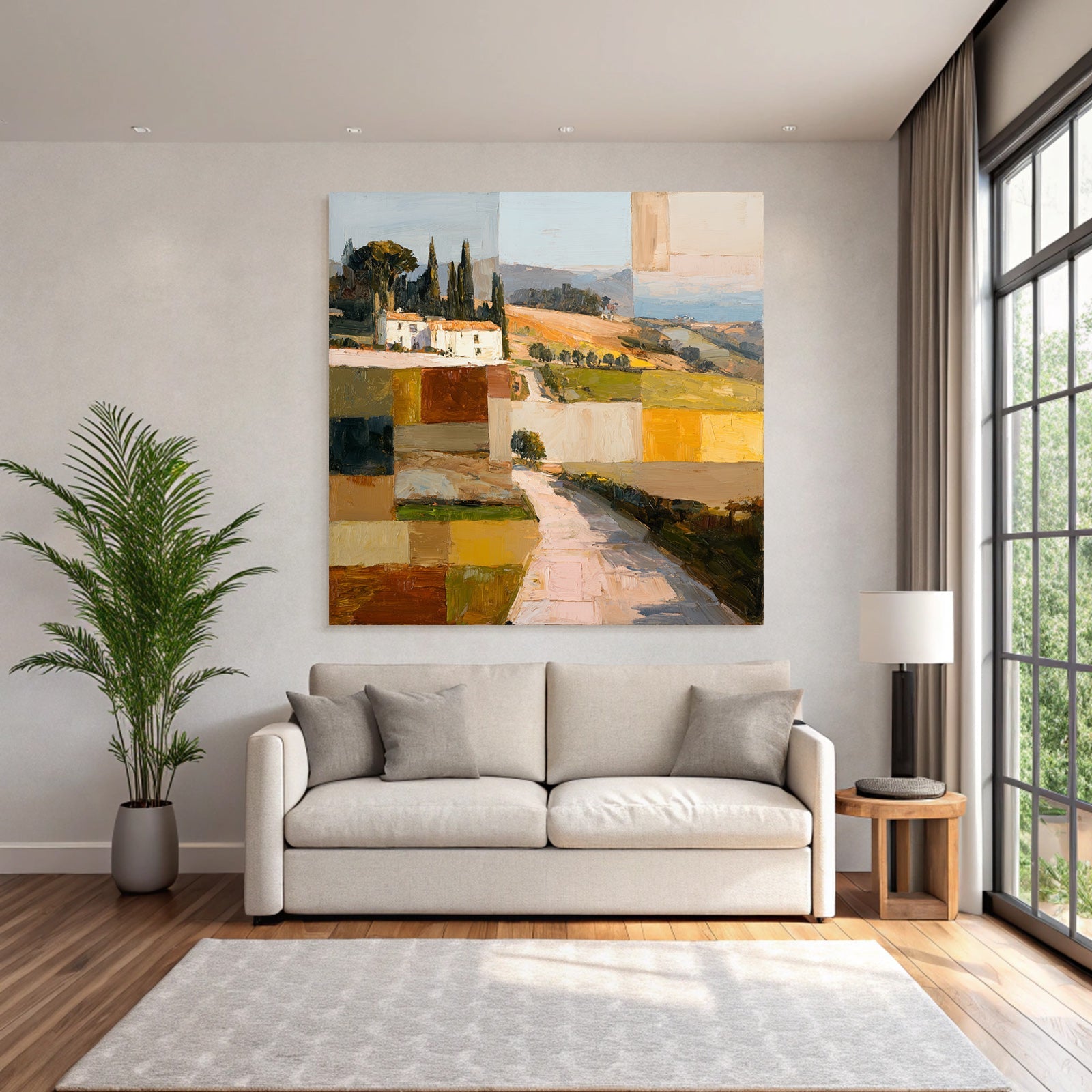 Abstrakte Landschaft Mit Pfad Und Haus