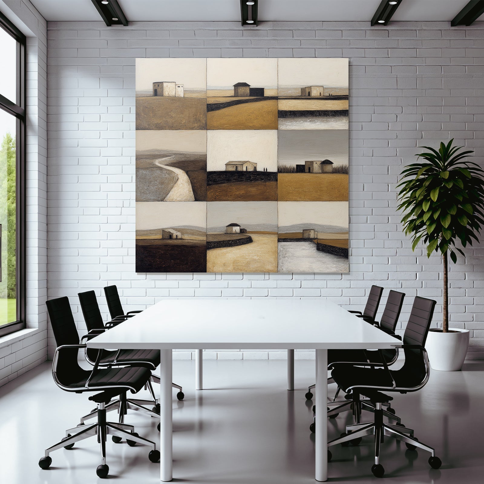 Abstrakte Landschaften Einsame Gebäude Minimalistische Farben 9 Panelle